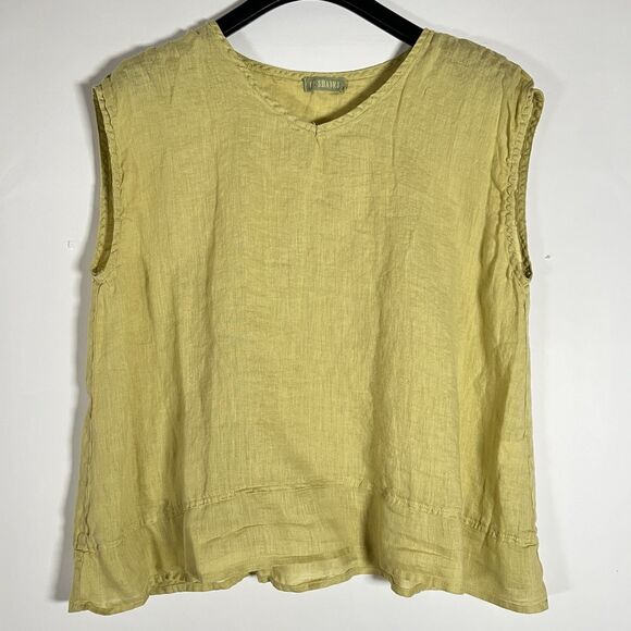 CP Shades Top Womens Small Chartreuse Green 100% Linen Made In USA Coastal Boho - Picture 1 of 6